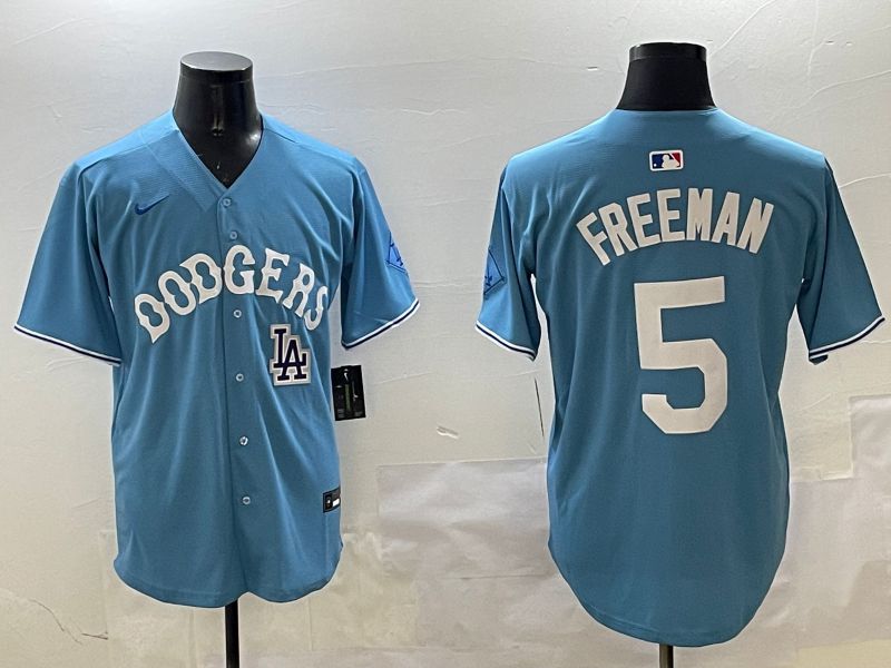 Men Los Angeles Dodgers #5 Freeman Light Blue Throwback Game 2025 Nike MLB Jersey style 25->los angeles dodgers->MLB Jersey